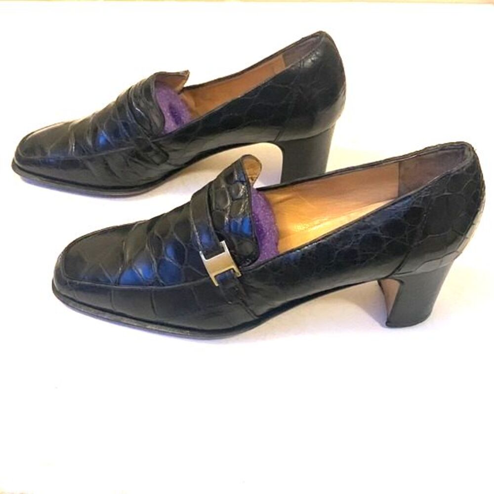 Women's Black Alligator Pumps Made in Italy Old Money Luxury Vintage Mauri Luxe - Picture 4 of 15